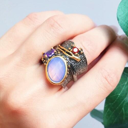 Big Cool Rack Ring Gun Black Punk Jewellery Oval Stone Top Jewelry Large Wide Irrecgular Rings