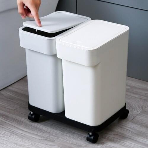 Household Cabinet Door Small Square Sorting Trash Can with Sliding Cover Plastic Waste Bin Basket Bucket with Lid Home
