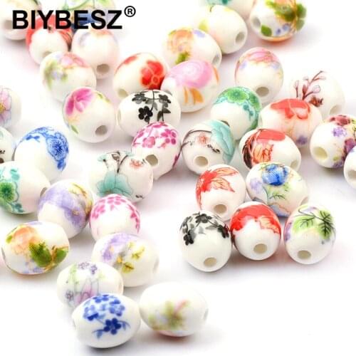Cylinder Ceramic Beads Flower Pattern Charm Loose Spacer Beads For Jewelry Making Bracelets Necklace Handmade DIY Accessories