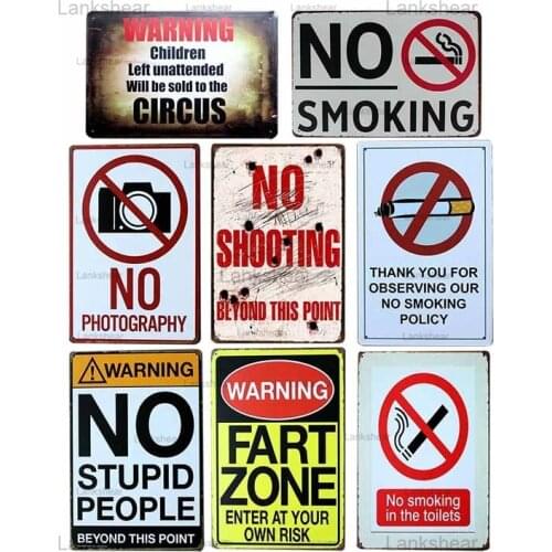 Lankshear Decor Warning No Smoking Metal Sign Vintage Cafe Metal Painting Poster Bar Wall Decoration Metal Plaques Home Decor