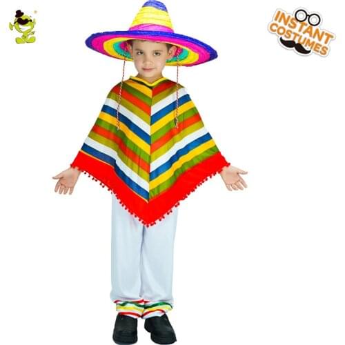 Kids Mexican Rainbow Costume Carnival Outfits Fancy Dress Up Halloween Cosplay Mexico Costumes for Unisex Child