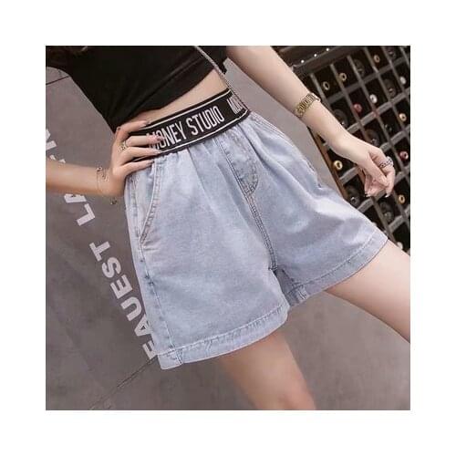 Douyin Internet celebrity denim Korean shorts womens high waist and loose waist show thin a-character 2021 women jeans