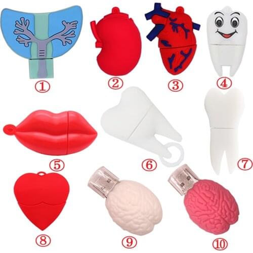 Pen drive 64gb Cartoon Human organs model usb flash drive 4g 8g 16g 32g 128g memoria usb stick Heart / brain / kidney pendrive