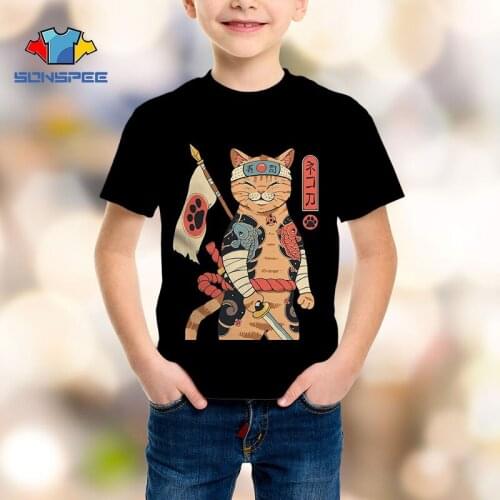 Japanese Samurai Cat Tattoo T-shirt Cool Classic Art 3D Print Kid ToddlerTshirt New Boy Girl Summer Casual Shirt Fitness Tops