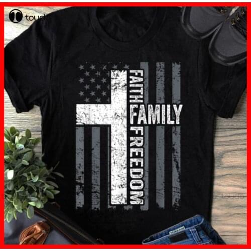 New Faith Family & Freedom - Patriotic Christian Usa Cross Flag T-Shirt S-6Xl Big Sister Shirt Cotton Tee S-5Xl Unisex