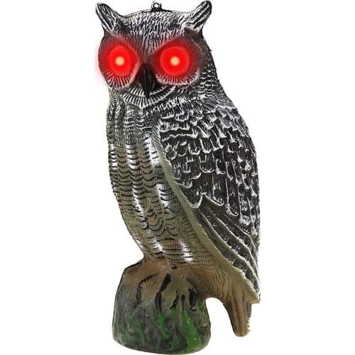 Simulation Solar Power OWL To Scare Birds Scarecrow Fake Horned Owl Decoy Sound Control Luminous Owl Garden Decoration