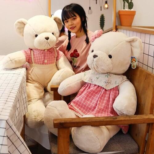 Kawaii Cartoon Creative Retro Couple Teddy Bear Plush Stuffed Soft Cushion Pillow for Children Girl Birthday Valentines Day Gif