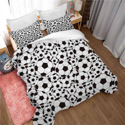 Soccer Duvet Cover Set Polyester Microfiber Classical Football Balls Boys Decorative 2/3 Piece Bedding Set with Pillowcases