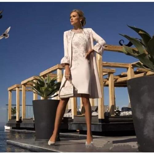 Mother Of The Bride Dresses Suits With Long Jacket Bell Sleeves Short Women Formal Wedding Party Guest Dress 2 Pieces Kurti