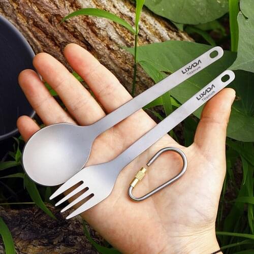 Lixada Lightweight Titanium Dinner Fork and Spoon Flatware Cutlery Set for Home Camping Hiking Backpacking Picnic Tableware 2021