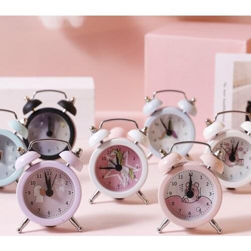 Mini Alarm Clock Electronic Round Number Double Bell Desk Table Digital Quartz Clock Home Decoration Retro Portable Cute Durable