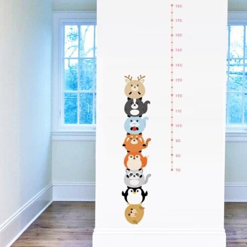 Cartoon Animals Height Measure Wall Stickers For Kids Rooms Decals Bedroom Nursery Height Ruler Growth Chart Mural Decoration