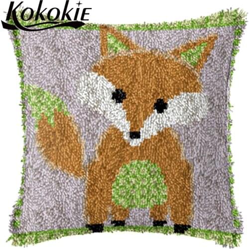 Handmade Unfinished Embroidery Pillowcase 3d Latch hook rug making kit Crocheting Kit Rug Yarn diy needle rug cartoon fox carpet
