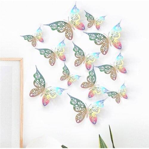 12PC 3D Hollow Butterfly Wall Décor 3 Sizes Butterfly Decor Hollow Carving Butterfly Exquisite Design, Party Cake Decorations