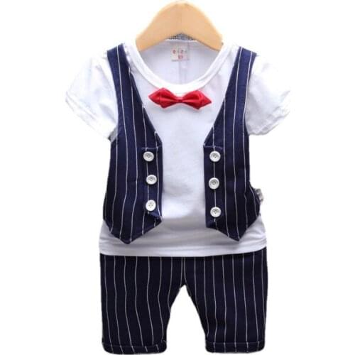 New Summer Kids Gentleman Clothes Suit Children Boys Cotton T Shirt Shorts 2Pcs/sets Infant Clothing Toddler Trendy Tracksuits