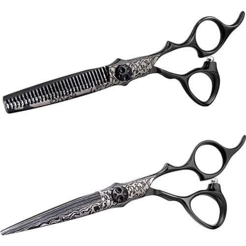 6 Inch Beauty Black Cut Hairdresser Barber Hairdressing Damascus Japan Steel Pattern Hot Scissors For Hair