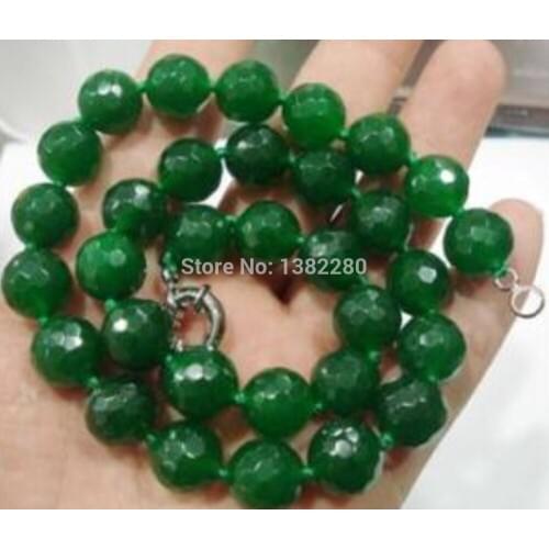 New 12mm Faceted green Chalcedony Beads Necklace 18" suitable for women to wear wholesale