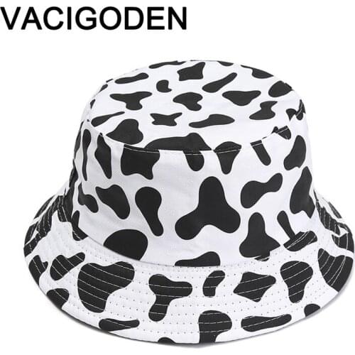 VACIGODEN Women Fashion Reversible Cow Printed Bucket Hat Mixed Colors Sunbonnet Fedoras Cotton Outdoor Foldable Fisherman Caps