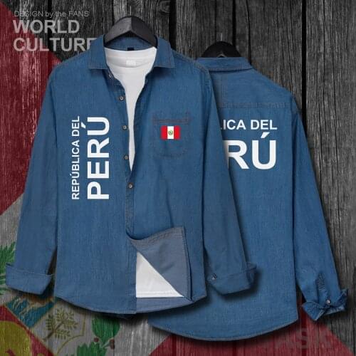 Peru Peruvian PE PER Men fashion clothes Spring Autumn Cotton Turn-down Collar Jeans Shirt Long Sleeve Cowboy Coat Casual Tops