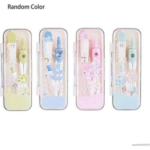 Portable Compass Kit with 0.7mm Lead Refills Mechanical Pencil Design Refillable Plastic Case Storaged for Students Dropshipping