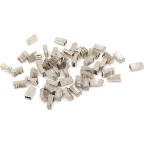 Drop Shipping 50Pcs RJ45 Cat6 8Pin 8P8C Shielded Stranded Crimp Modular Plug Connector Socket