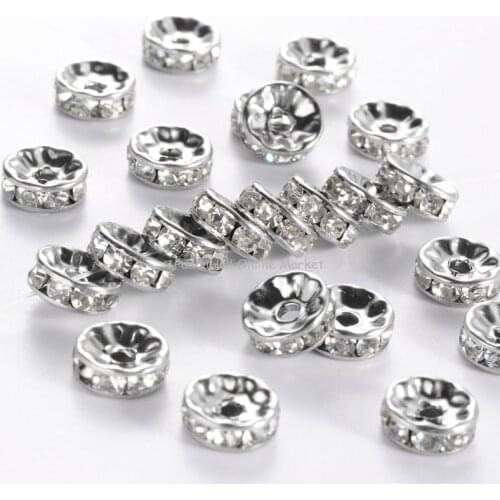 Disc 316 Stainless Steel Spacer Beads, with Rhinestone, Platinum, 10x4mm, Hole: 2mm