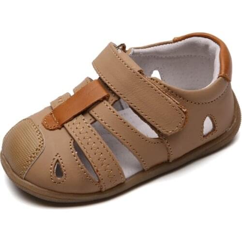 Toddler boy close toe genuine leather sandals breathable kids sandals with Arch Support