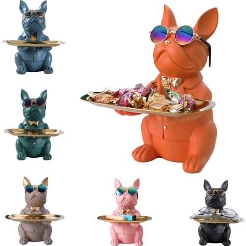 Nordic Style Statue Modern Office Home Decoration French Bulldog Animal Storage Room Decor Sculpture Resin Craft Art Ornament