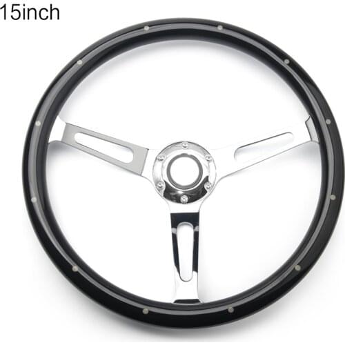 Universal Classic Real Black Wood Steering Wheel with Rivet 380mm 15 inch Car Steering Wheel For Antique Car