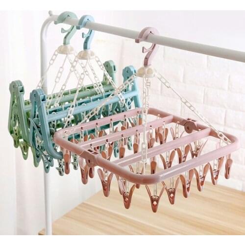 Multi Clips Plastic Portable Bathrooms Cloth Hanger Rack With Detachable Clips Clothespin Clothes Hangers Socks Underwear Drying