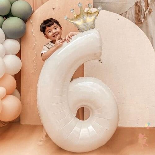 30inch Number Foil Balloons Helium With Crown 1st White Number Balloon 3 Year Birthday Party Decorations Kids Wedding Decoration