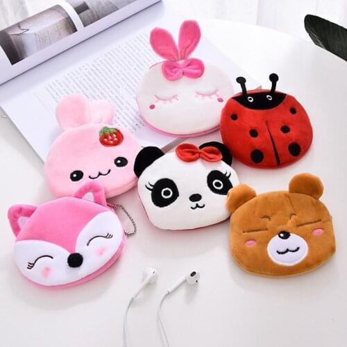 FUDEAM Soft Plush Panda Unicorn Cartoon Women Coin Purse Mini Cute Animal Zipper Girls Coin Wallet USB Cable Bag Key Wallets