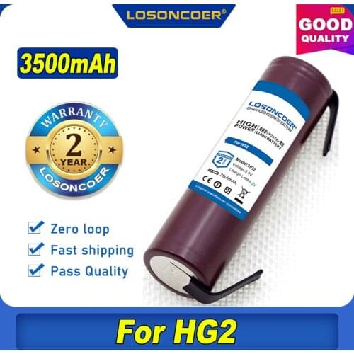 100% Original LOSONCOER NEW HG2 18650 3500mAh Battery 18650HG2 3.6V Discharge 20A, Dedicated For Hg2 Batteries + DIY Nickel