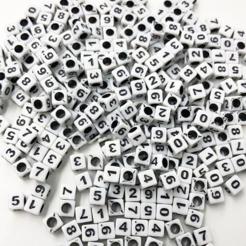 100 pcs 6mm White Black Acrylic Cube Number Alphabet Beads spacer