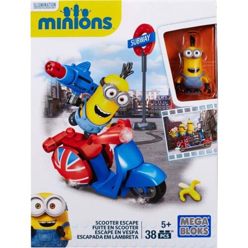 Mega Bloks Minions Scooter Escape 38pcs/pzs -5years old Children Toys Festival Christmas Gift Small building blocks