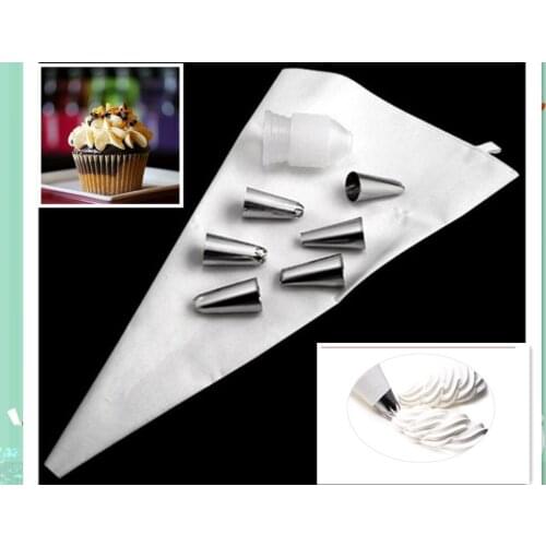 6x Stainless Steel Nozzle Set Silicone Icing Piping Cream Pastry Bag DIY Cake Decorating Tool 1 Set 4N2001