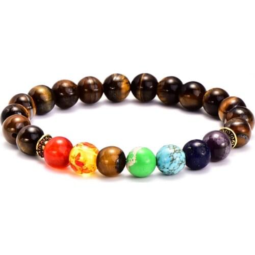 8MM 7 Chakra Yoga Bracelet Natural Lava Healing Balance Beads Reiki Buddha Prayer Natural Stone Bracelet For Women Wholesale