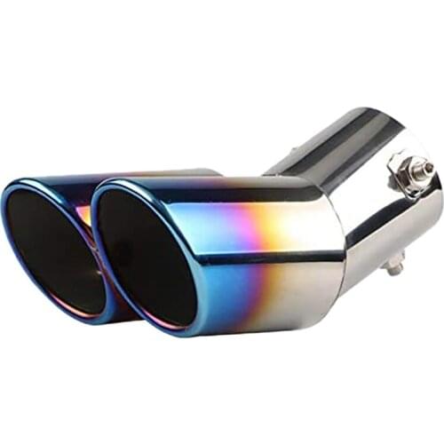 Car Double-Pipe Tail Throat Grilled Blue Bend Car Exhaust Muffler Flue Oblique Tail Pipe Muffler