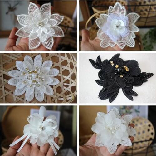 New fashion Craft Braided pearl handmade white flower embroidered Lace ribbon trim sew on lady overcoat dress DIY