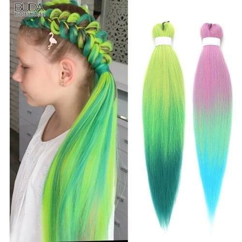 Budabuda Easy Braids Synthetic Crochet Braiding Hair 26Inch Long Straight Hair Extension For Black Women Ombre Green Blue 90g/Pc