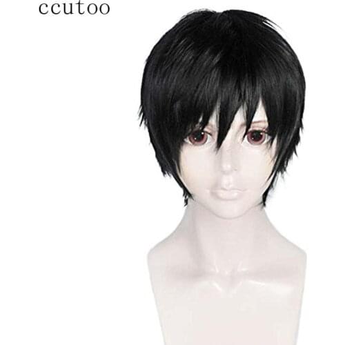 Ccutoo 12" Black Short Straight Mens High Temperature Fiber Synthetic Hair Party Cosplay Costume Wigs Durarara Izaya Orihara