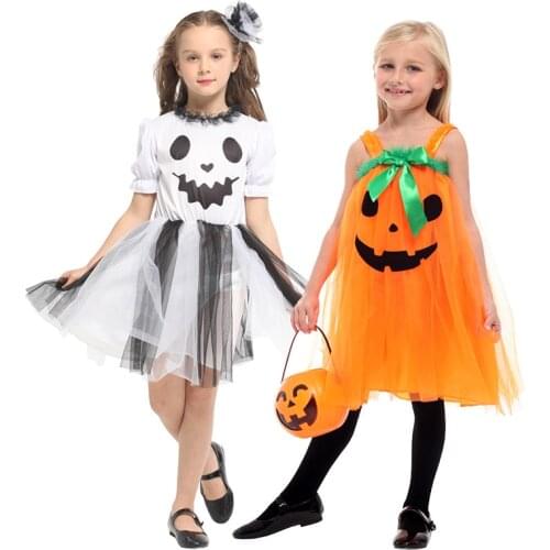 Carnival Halloween Girl Pumpkin Witch Costume Black White Horror Ghost Skull Role Play Cosplay Fancy Party Dress