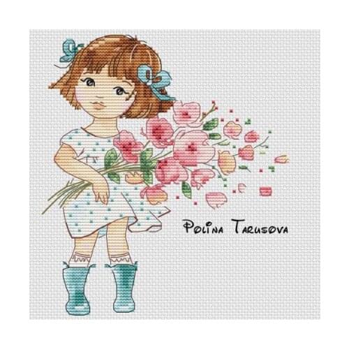 DD Gold Collection Counted Cross Stitch Kit Cross stitch RS cotton with cross stitch Little girl with flowers