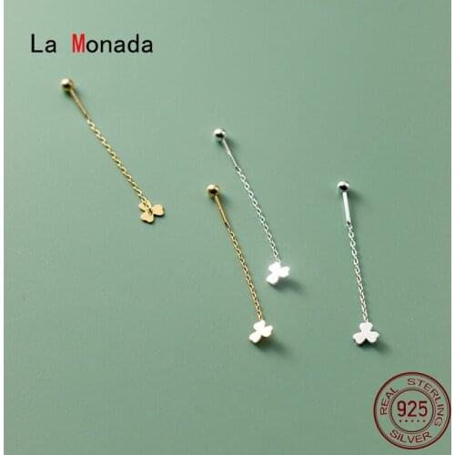 La Monada Women Silver Earrings 925 Stud Clover Tassel Earrings For Girls Stud Earrings Korean Women Jewelry Minimalist Female