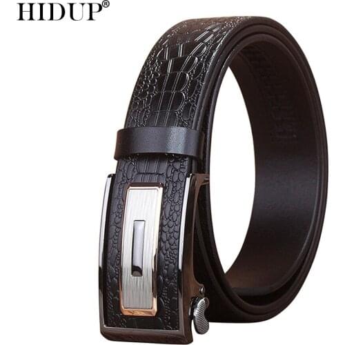 HIDUP Fashion Style Top Quality Crocodile Cow Cowhide Leather Ratchet Belts 3.5cm Width Automatic Belt Charming Men Pants NWJ764