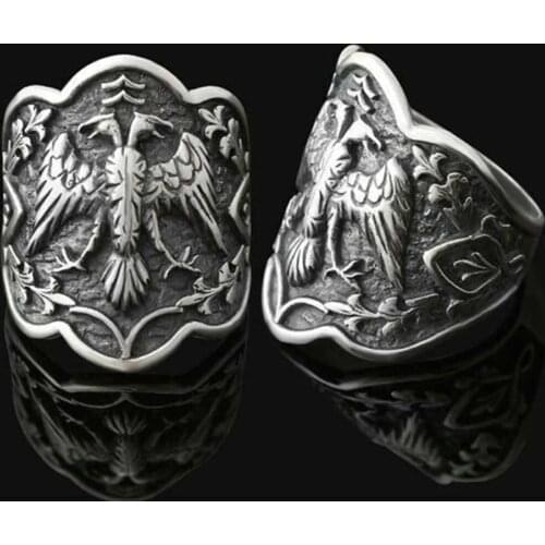 Solid 925 Sterling Silver Double Headed Eagle Archer Thumb Mens Ring