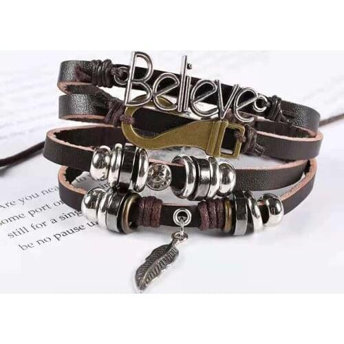 1pcs MenS Fashion Style Leather Woven Bracelet Creative Feather Multilayer Wide Wrap Jewelry Bracelets Ethnic Tribal Wristbands
