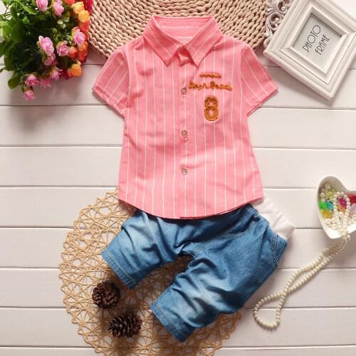 Summer New Childrens Clothing Casual Shirt + Jeans Fashion Embroidery Kids Clothing Sets Toddler Boys Children Clothes 1-4 Y