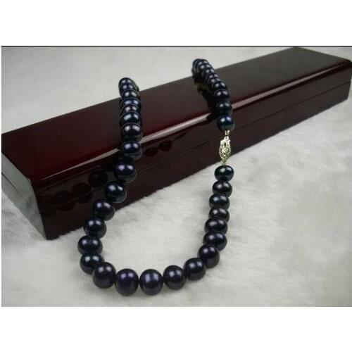 Real beautiful 18" 9-10 mm black tahitian pearl necklace