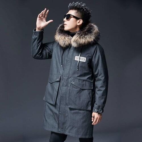 Parka Coat Men Goat Liner Real Raccoon Fur Collar Jacket Parkas Hombre Invierno MC18C036 KJ1208